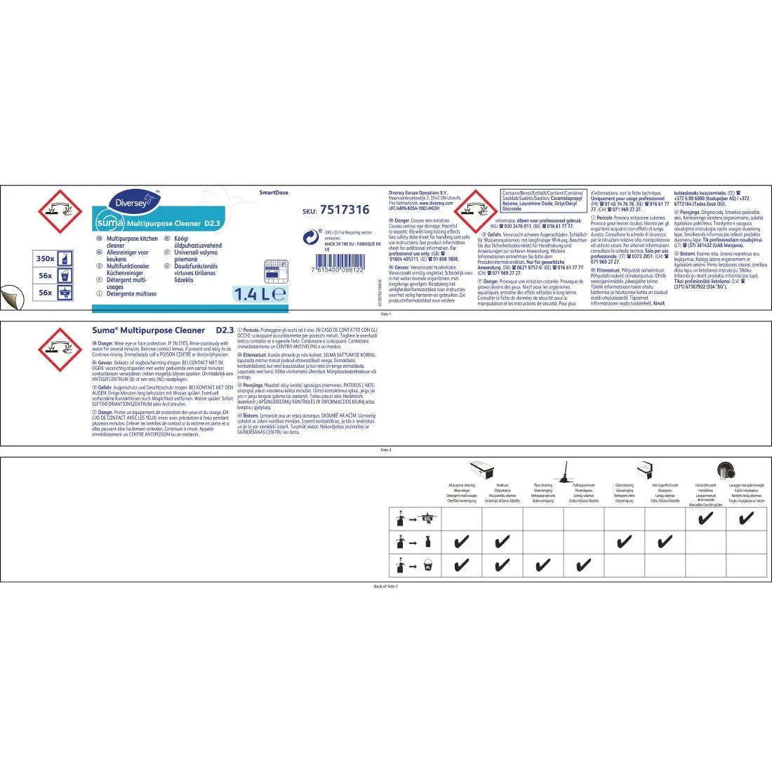 CX806 Suma SmartDose D2.3 Multi-Purpose Cleaner Super Concentrate 1.4Ltr - JD Catering Equipment Solutions Ltd