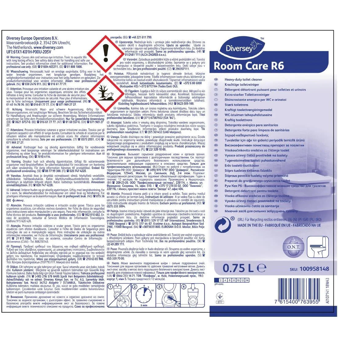 CX822 Room Care R6 Heavy-Duty Toilet Cleaner Ready To Use 750ml - JD Catering Equipment Solutions Ltd