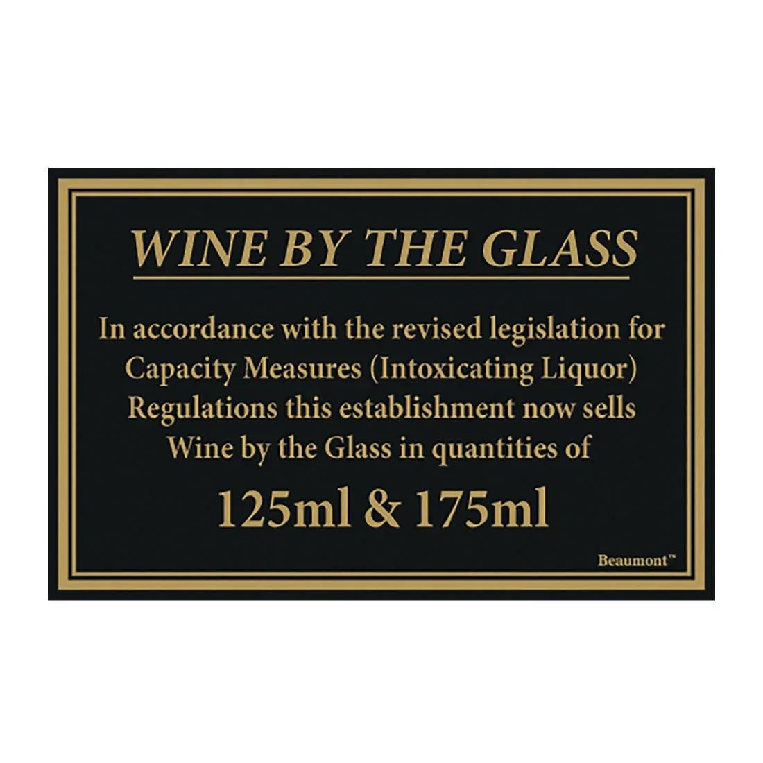 CZ679 Beaumont 125ml & 175ml Wine Law Sign 170x110mm - JD Catering Equipment Solutions Ltd