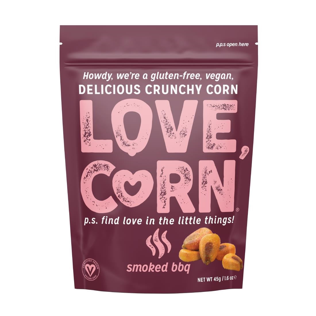 CZ752 LOVE CORN Crunchy Corn Snack BBQ (10x45g) JD Catering Equipment Solutions Ltd
