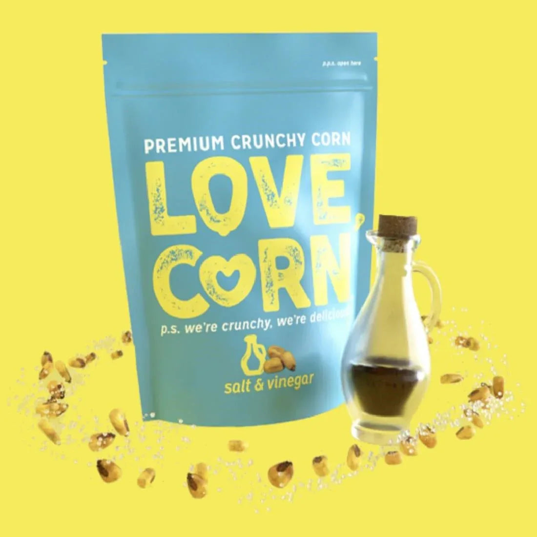 CZ754 LOVE CORN Crunchy Corn Snack Salt & Vinegar (10x45g) - JD Catering Equipment Solutions Ltd