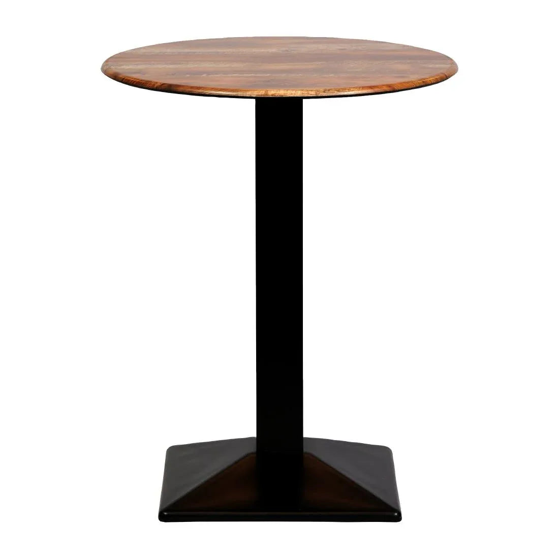 CZ836 Turin Metal Base Round Poseur Table with Laminate Top Planked Oak 600mm - JD Catering Equipment Solutions Ltd