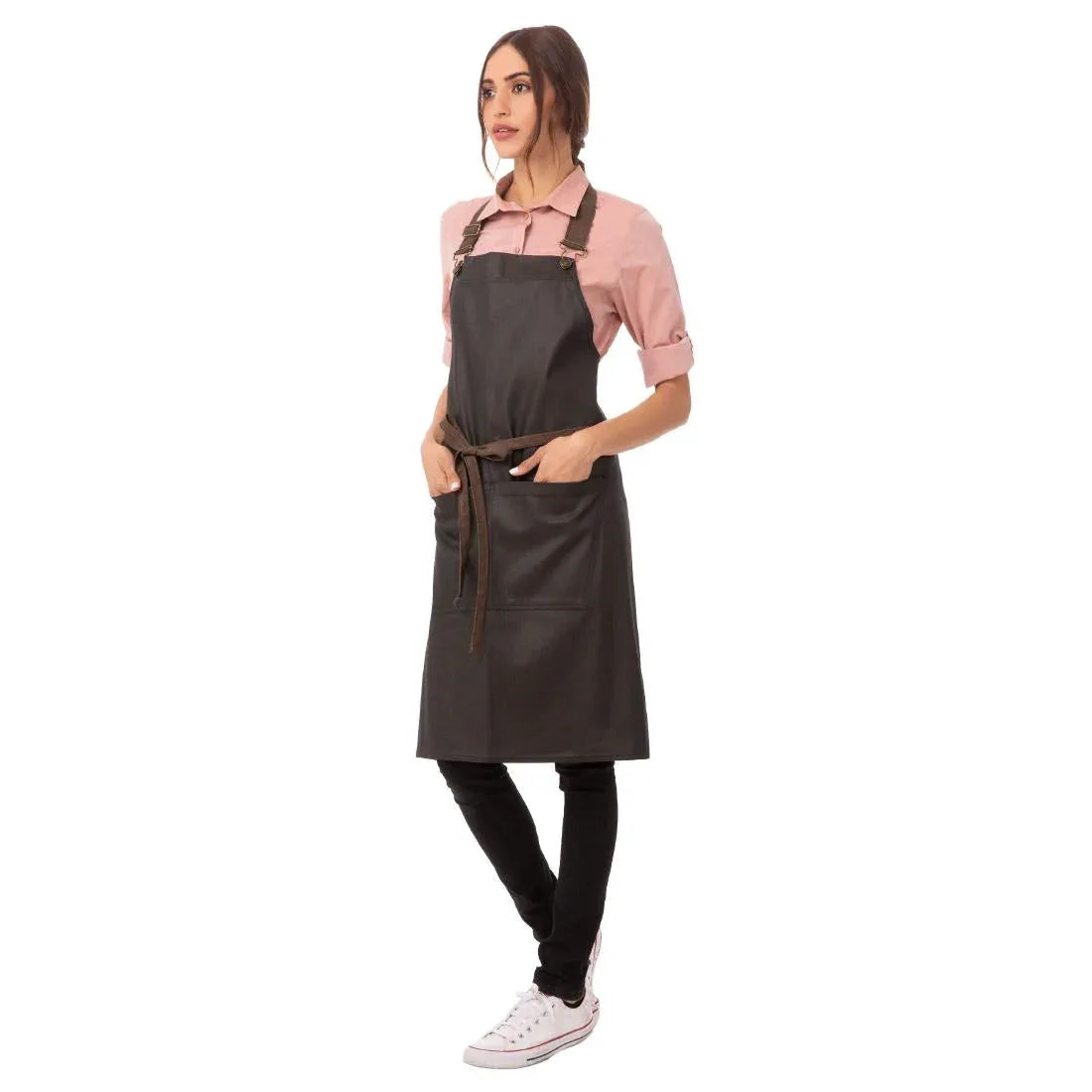BB020 Chef Works Urban Wet Look Boulder Bib Apron Black and Brown - JD Catering Equipment Solutions Ltd