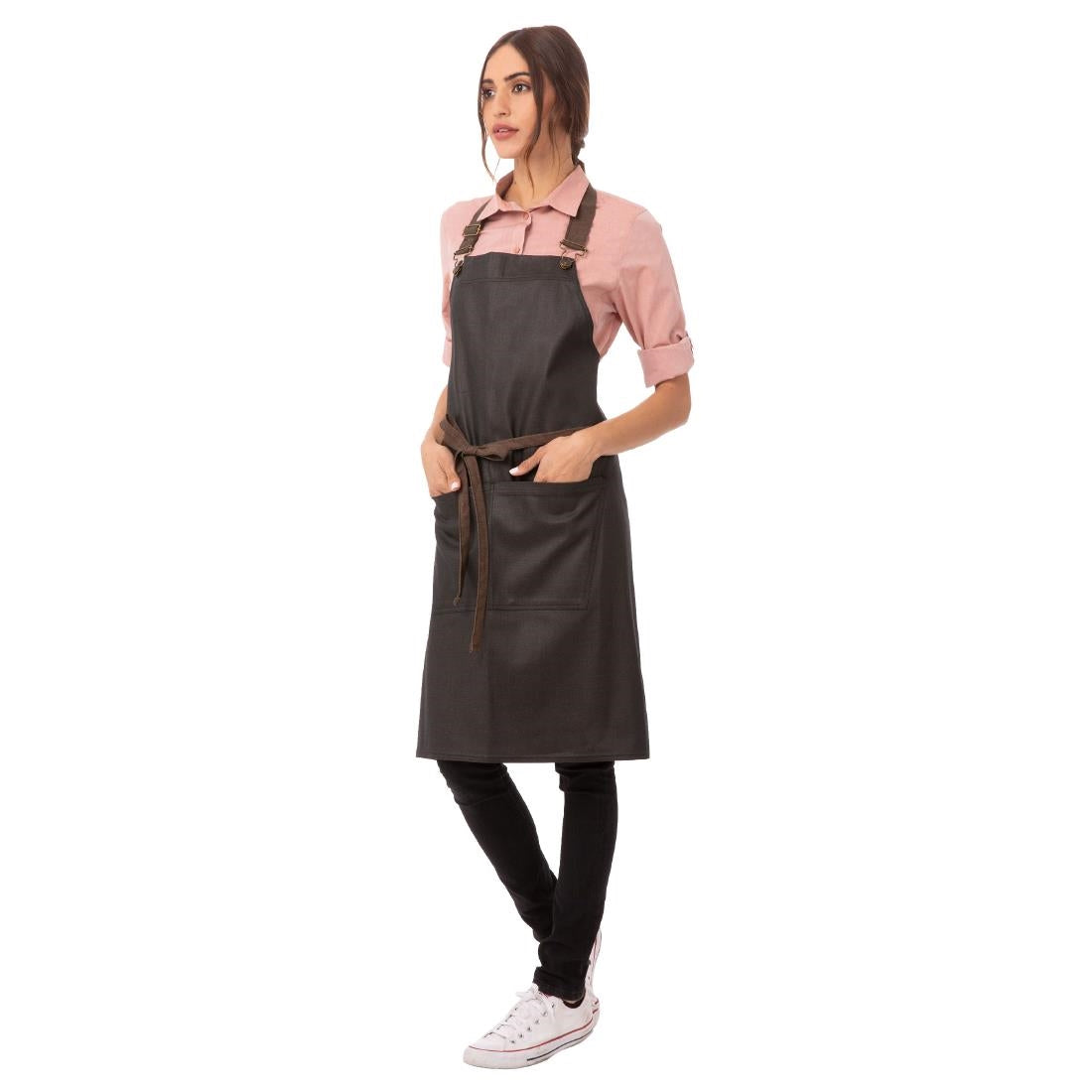 Chef Works Urban Wet Look Boulder Bib Apron Black and Brown JD Catering Equipment Solutions Ltd