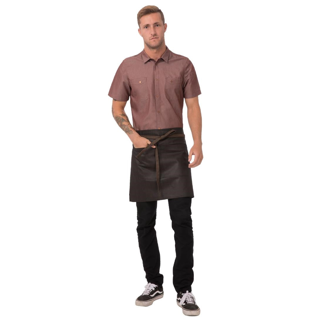Chef Works Urban Wet Look Boulder Half Bistro Apron Black and Brown JD Catering Equipment Solutions Ltd