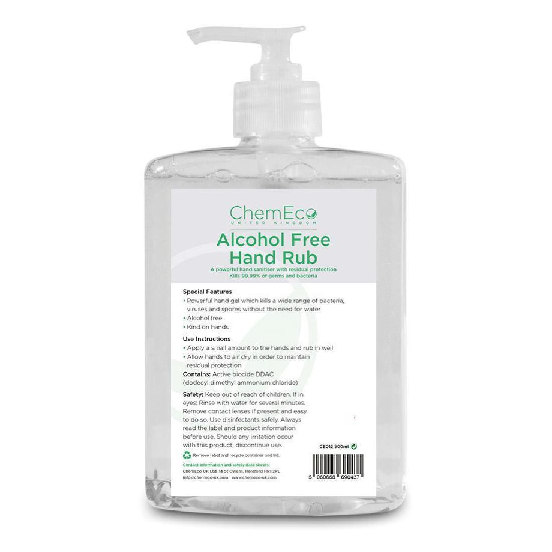 ChemEco Unperfumed Liquid Alcohol-Free Hand Sanitiser 500ml JD Catering Equipment Solutions Ltd