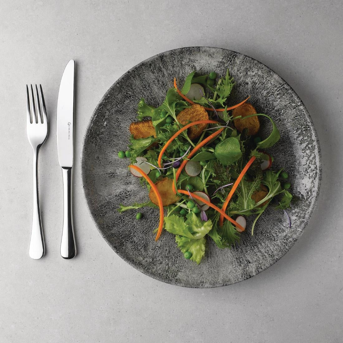 Churchill Stone Quartz Black Evolve Coupe Plates 260mm (Pack of 12) JD Catering Equipment Solutions Ltd