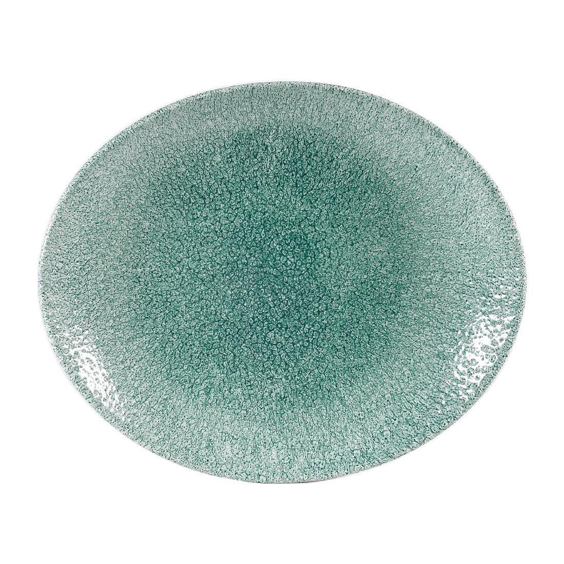 DW407 Churchill Studio Prints Raku Oval Coupe Plates Jade Green 317mm (Pack of 12) - JD Catering Equipment Solutions Ltd