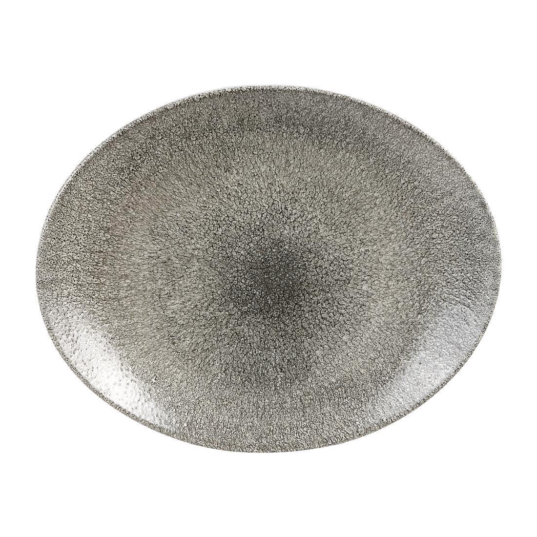 HC779 Churchill Studio Prints Raku Oval Coupe Plates Quartz Black 317mm (Pack of 12) - JD Catering Equipment Solutions Ltd