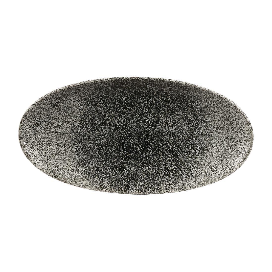 DY212 Churchill Studio Prints Raku Oval Plates Quartz Black 299mm (Pack of 12) - JD Catering Equipment Solutions Ltd