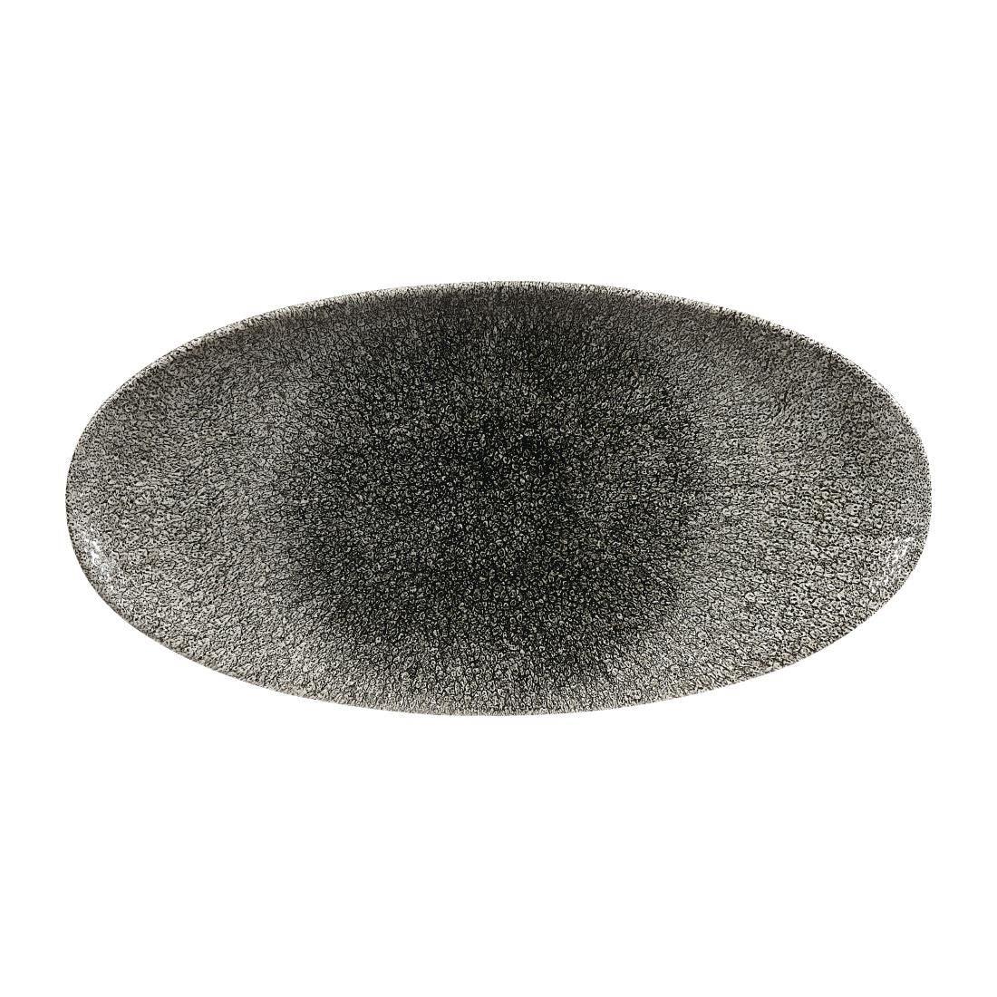 DY213 Churchill Studio Prints Raku Oval Plates Quartz Black 347mm (Pack of 6) - JD Catering Equipment Solutions Ltd