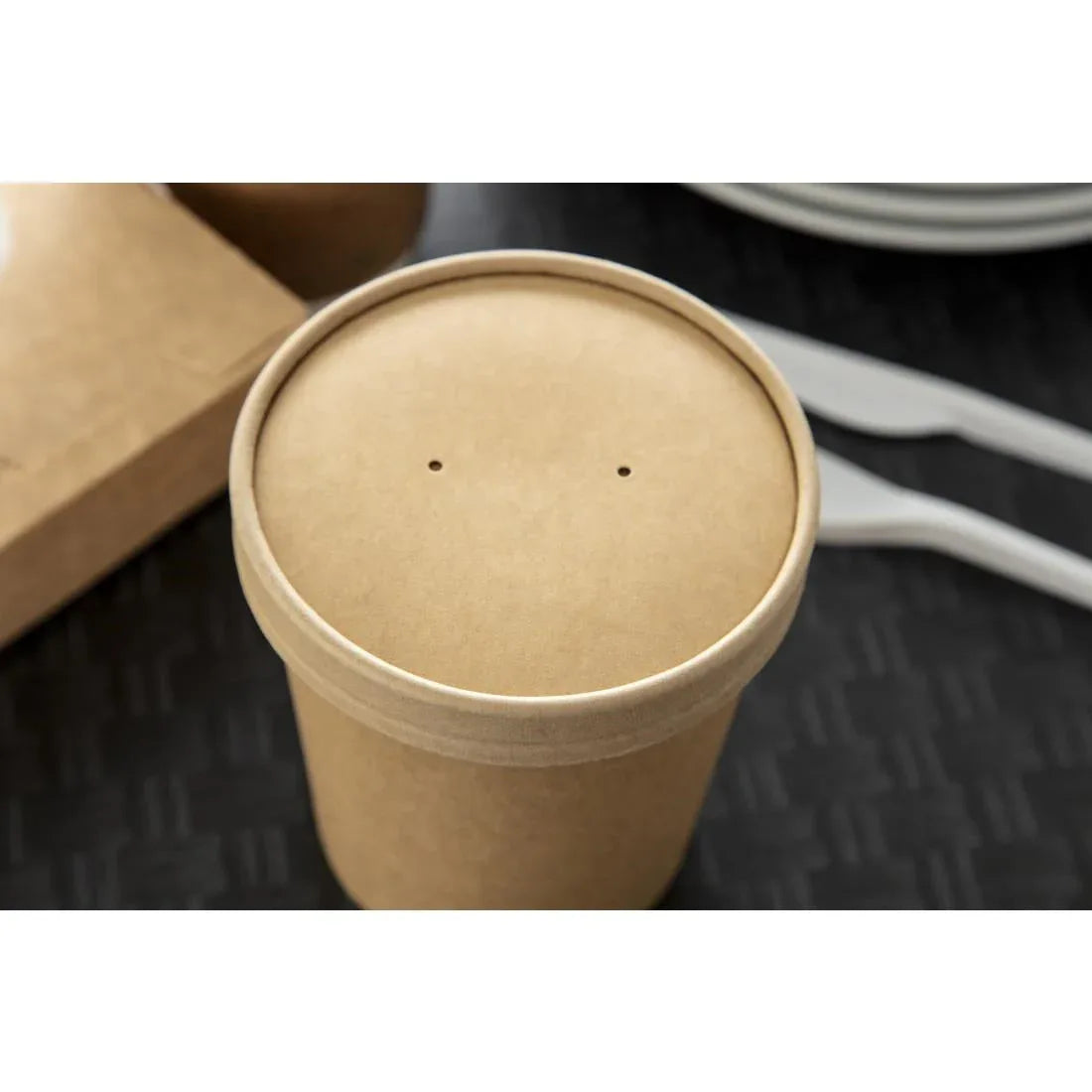 FA368 Colpac Recyclable Kraft Microwavable Soup Cup Lids 450ml / 16oz (Pack of 500) - JD Catering Equipment Solutions Ltd