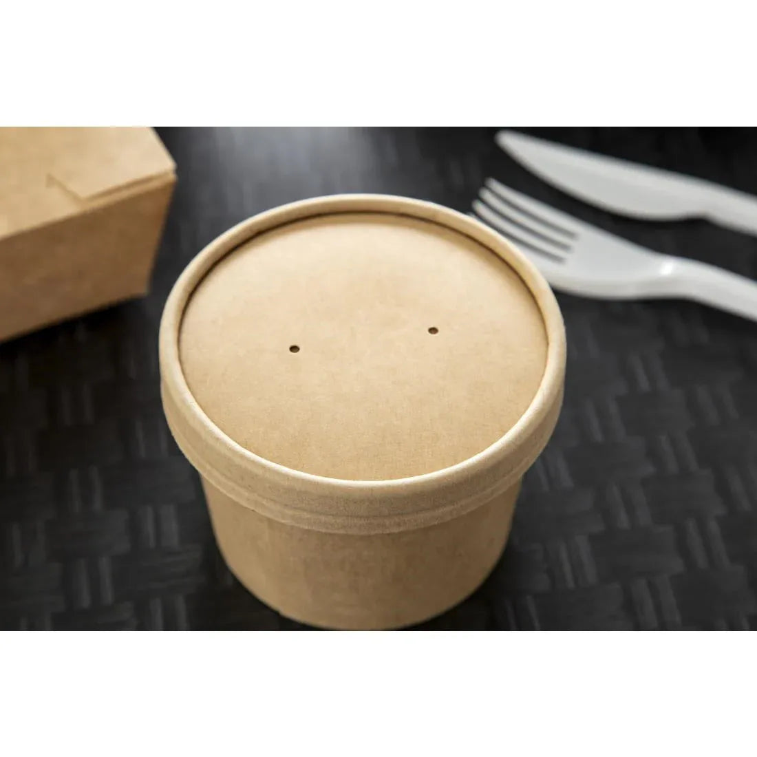 FA367 Colpac Recyclable Kraft Microwavable Soup Cup Lids (Pack of 500) - JD Catering Equipment Solutions Ltd