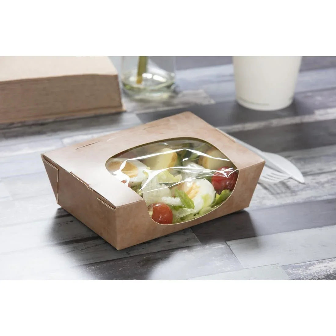 FA392 Colpac Zest Compostable Kraft Tuck-Top Salad Packs With Acetate Window 825ml / 29oz - JD Catering Equipment Solutions Ltd
