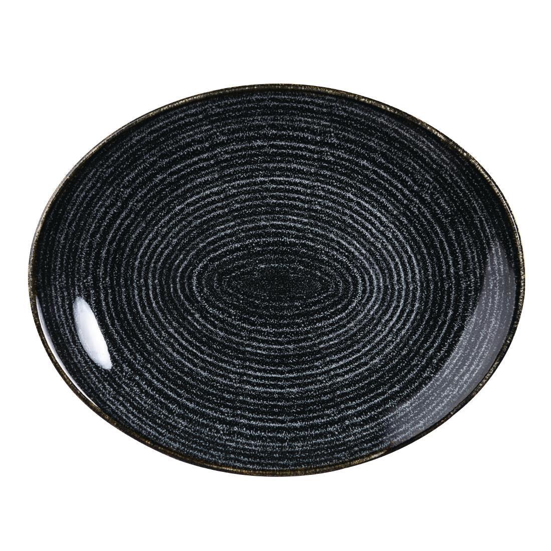 DA266 Churchill Studio Prints Homespun Charcoal Black Oval Coupe Plate 317 x 255mm - JD Catering Equipment Solutions Ltd