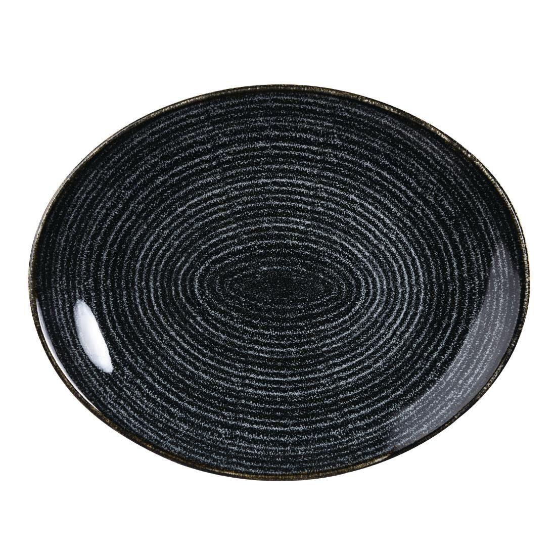 DA266 Churchill Studio Prints Homespun Charcoal Black Oval Coupe Plate 317 x 255mm - JD Catering Equipment Solutions Ltd