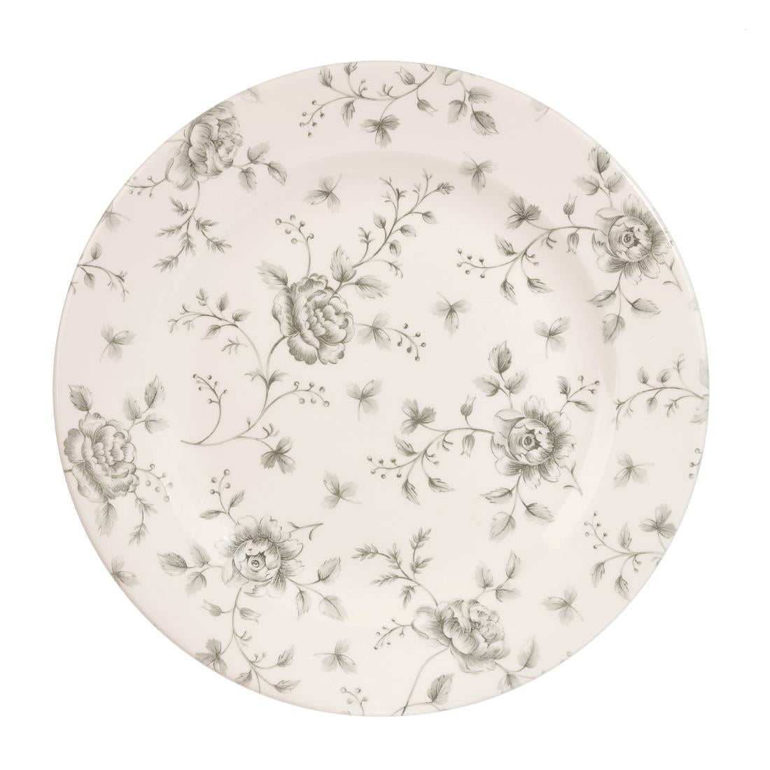 DA664 Churchill Vintage Prints Rose Chintz Profile Plates Grey 305mm (Pack of 6) JD Catering Equipment Solutions Ltd