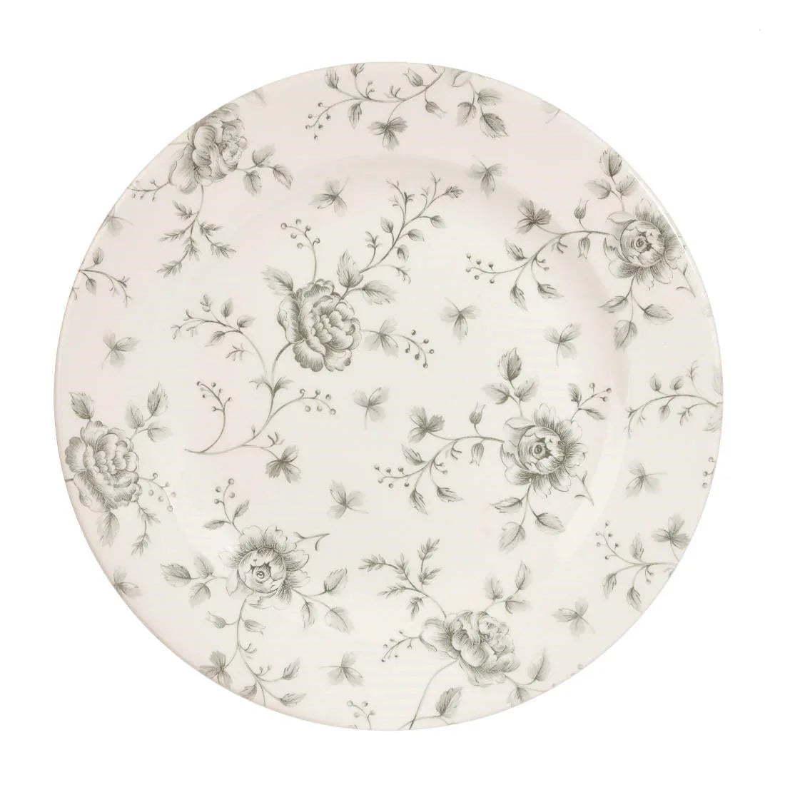 DA664 Churchill Vintage Prints Rose Chintz Profile Plates Grey 305mm (Pack of 6) - JD Catering Equipment Solutions Ltd