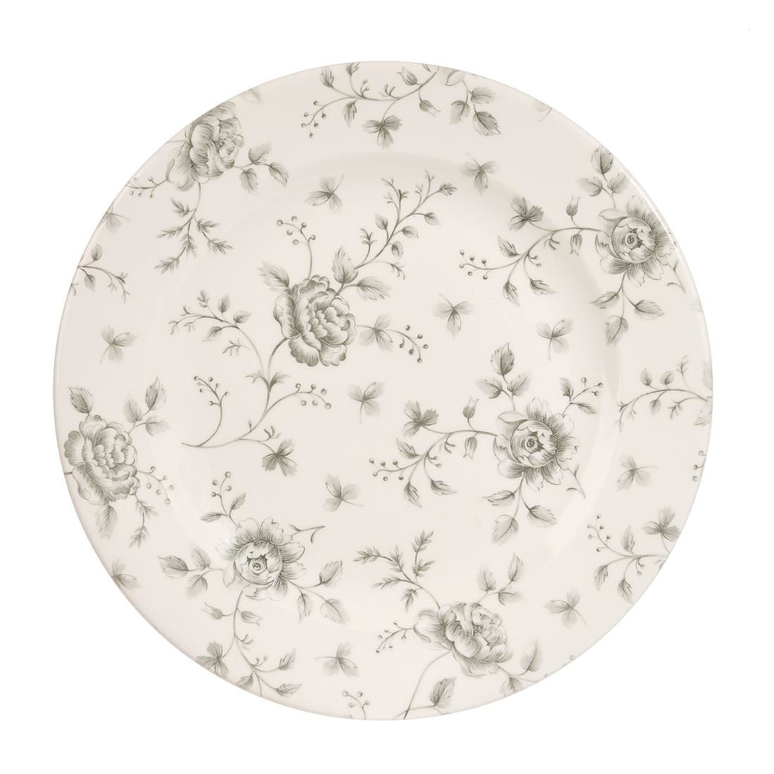 DA664 Churchill Vintage Prints Rose Chintz Profile Plates Grey 305mm (Pack of 6) JD Catering Equipment Solutions Ltd