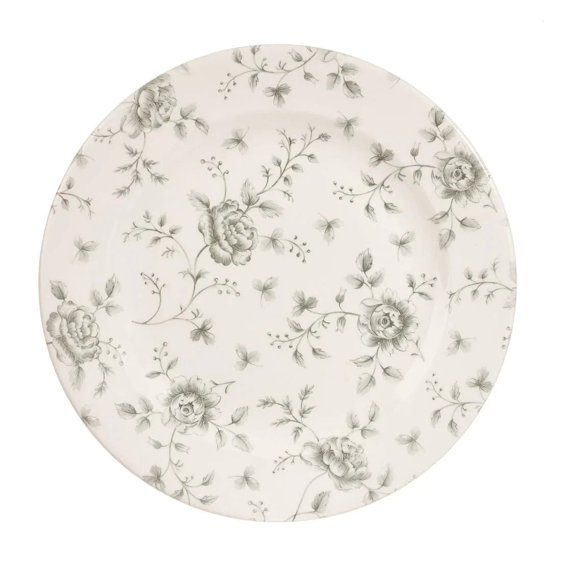 DA664 Churchill Vintage Prints Rose Chintz Profile Plates Grey 305mm (Pack of 6) - JD Catering Equipment Solutions Ltd