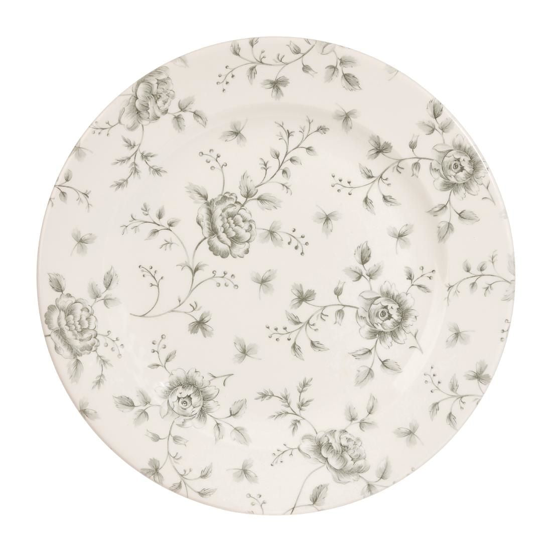 DA665 Churchill Vintage Prints Rose Chintz Profile Plates Grey 276mm (Pack of 6) JD Catering Equipment Solutions Ltd