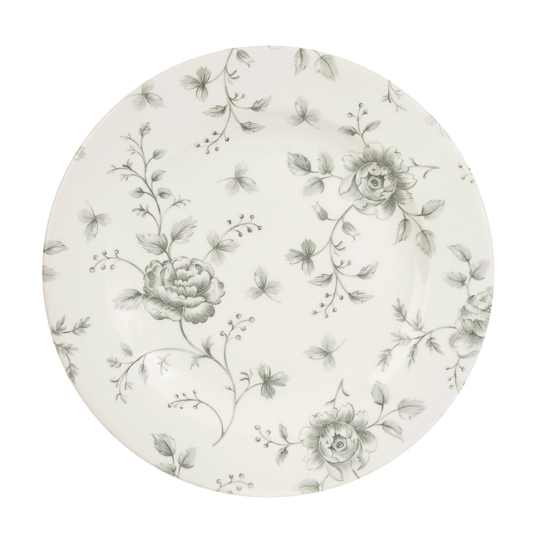 DA666 Churchill Vintage Prints Rose Chintz Profile Plates Grey 210mm (Pack of 6) JD Catering Equipment Solutions Ltd