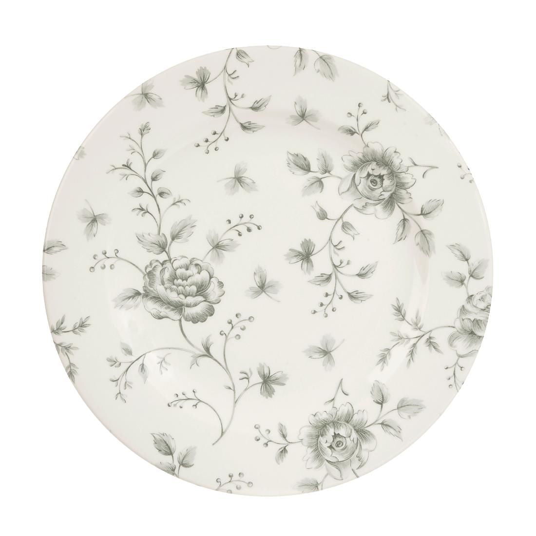 DA666 Churchill Vintage Prints Rose Chintz Profile Plates Grey 210mm (Pack of 6) JD Catering Equipment Solutions Ltd