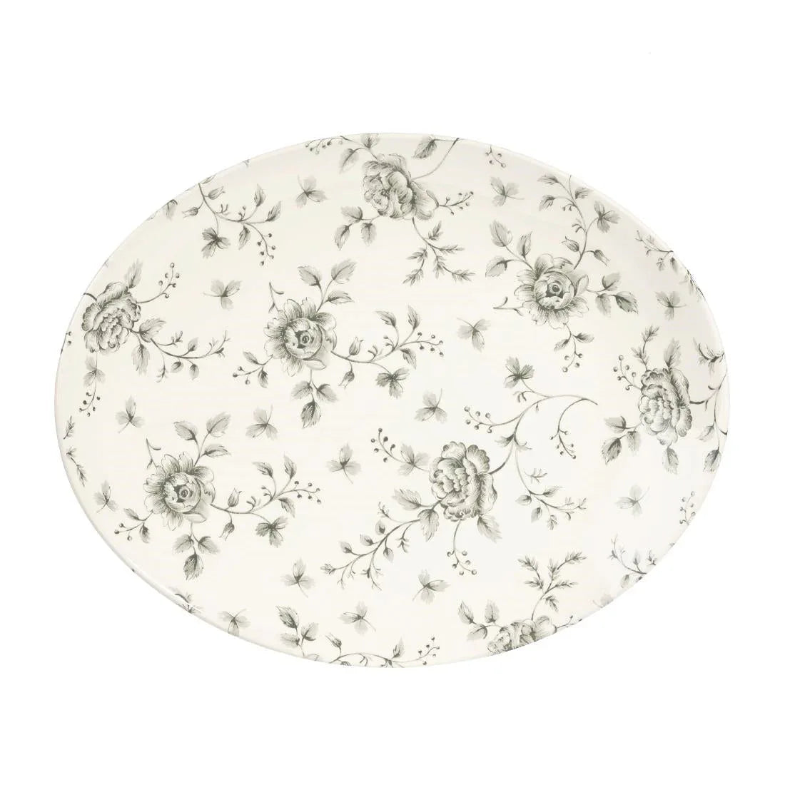 DA668 Churchill Rose Chintz Oval Coupe Plates Grey 317mm (Pack of 6) - JD Catering Equipment Solutions Ltd