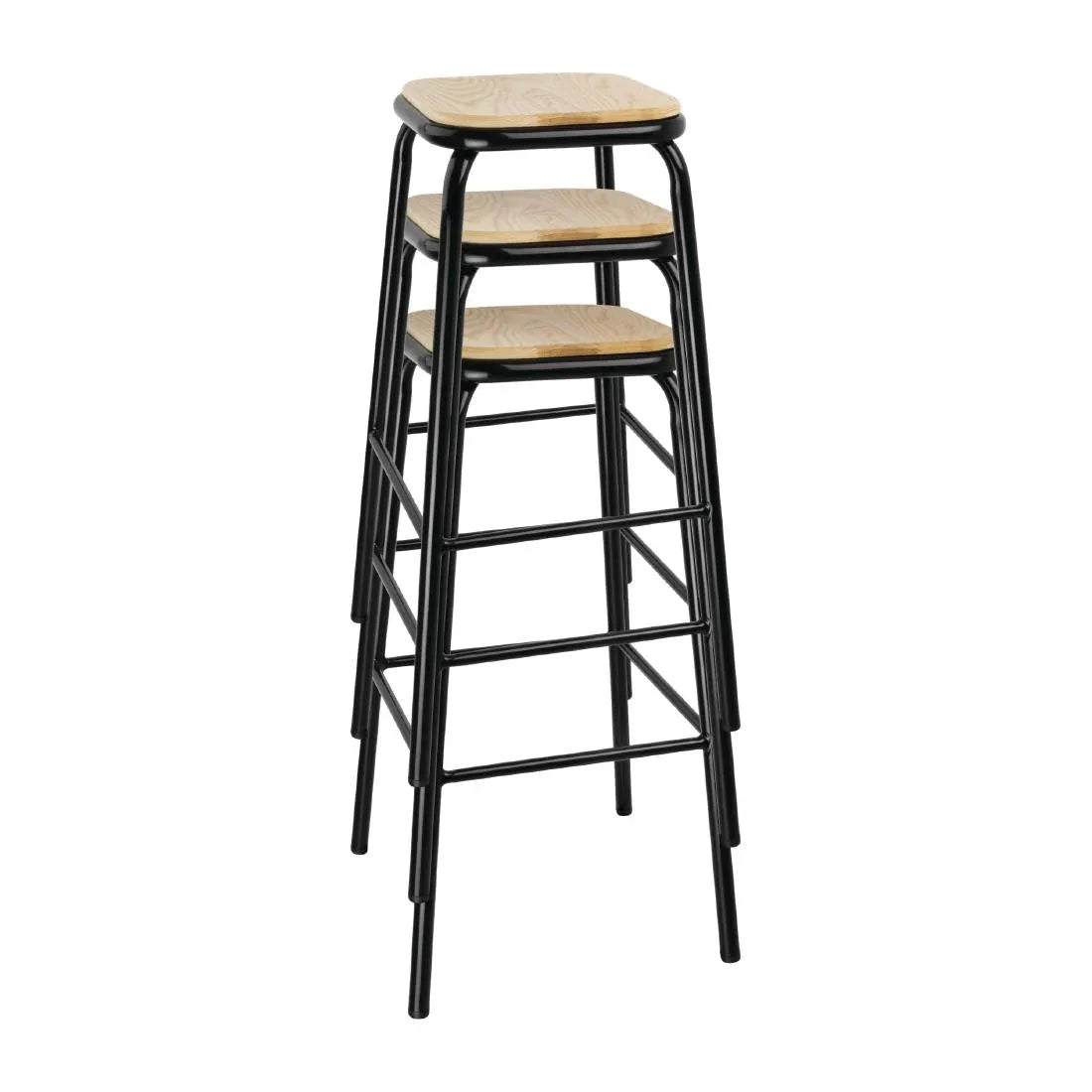 DE482 Bolero Cantina High Stools with Wooden Seat Pad Black (Pack of 4) - JD Catering Equipment Solutions Ltd