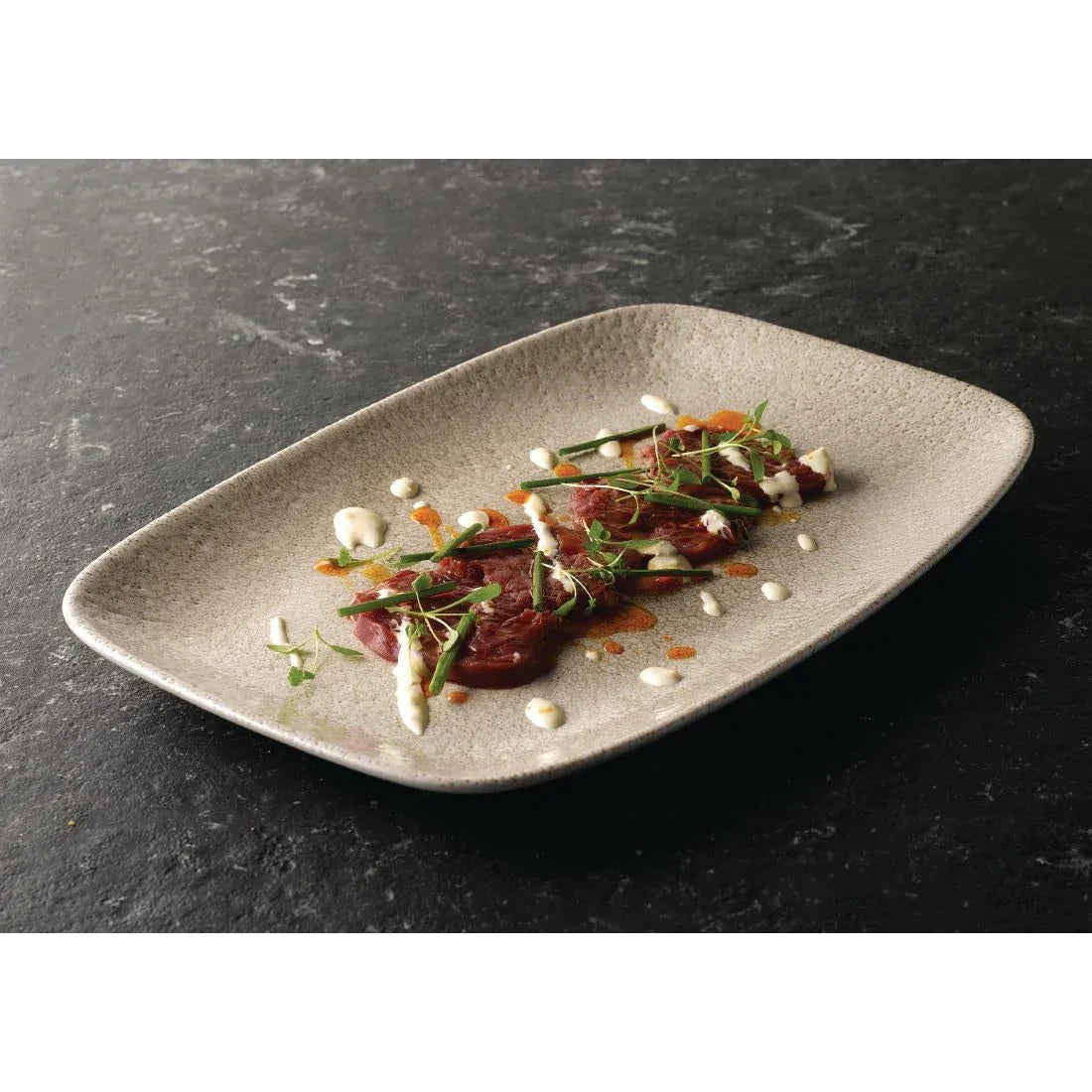 DF903 Churchill Raku Oblong Chef Plates Agate Grey 157 x 237mm (Pack of 12) - JD Catering Equipment Solutions Ltd