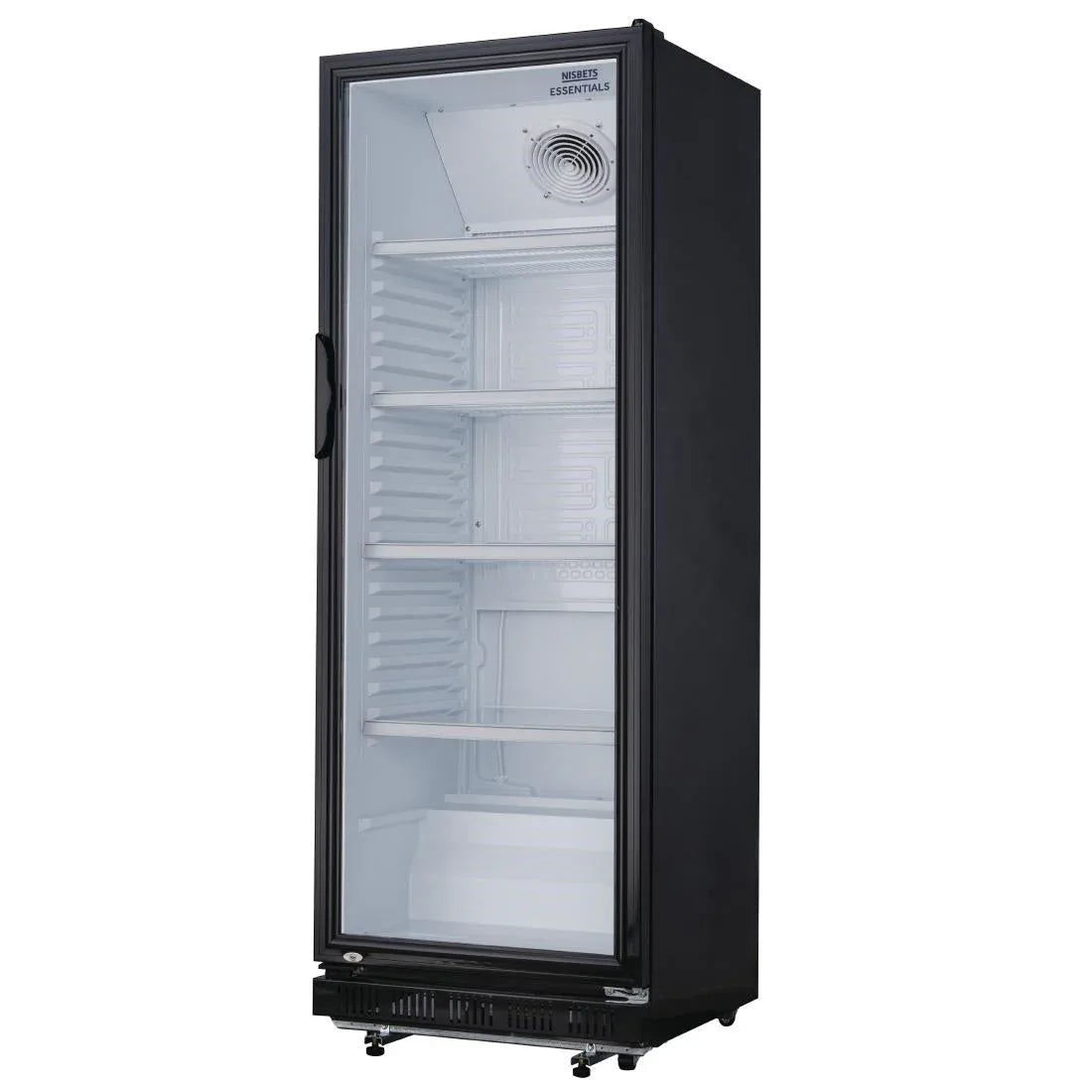 DG280 Nisbets Essentials Upright Display Fridge Black 346Ltr - JD Catering Equipment Solutions Ltd