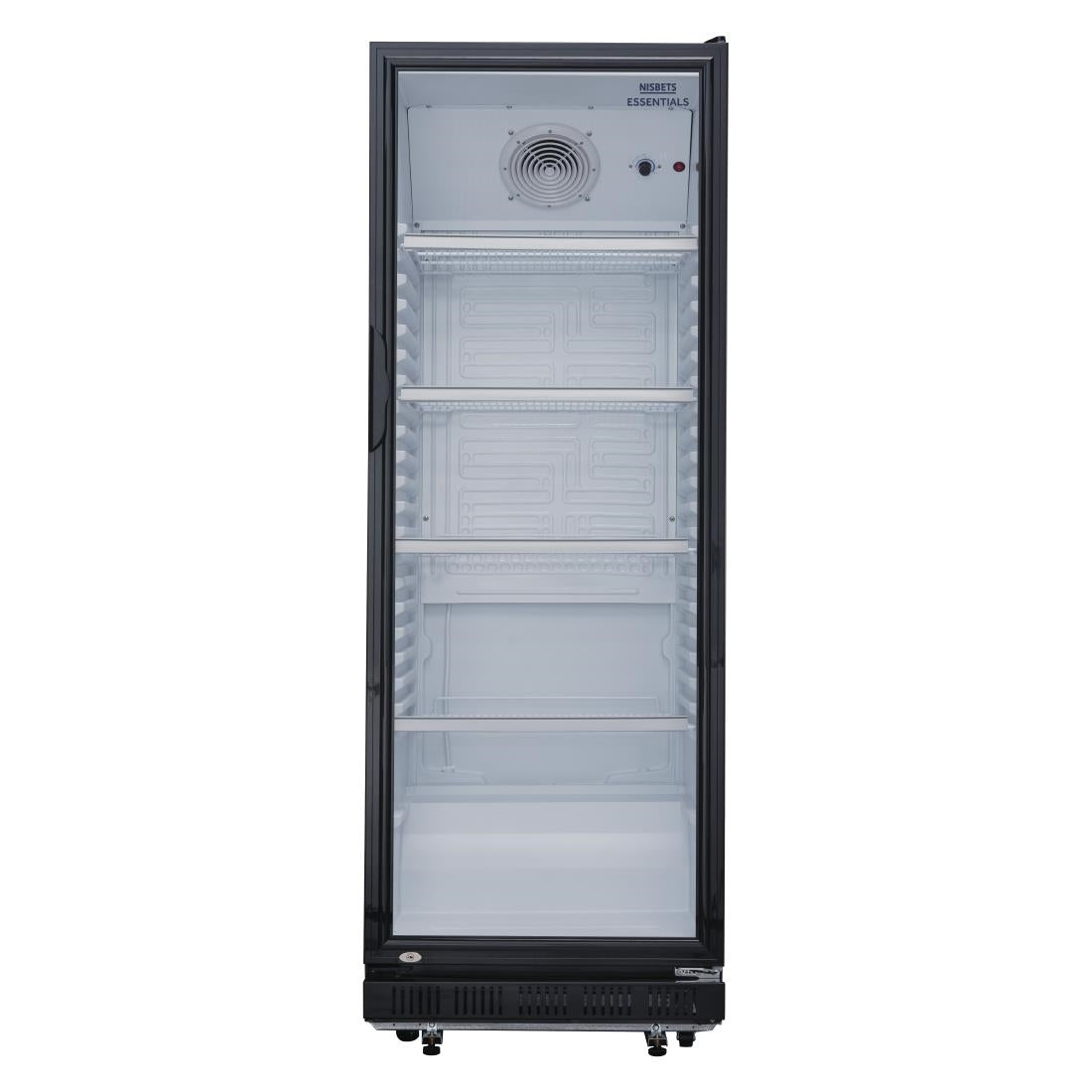 DG280 Nisbets Essentials Upright Display Fridge Black 346Ltr JD Catering Equipment Solutions Ltd