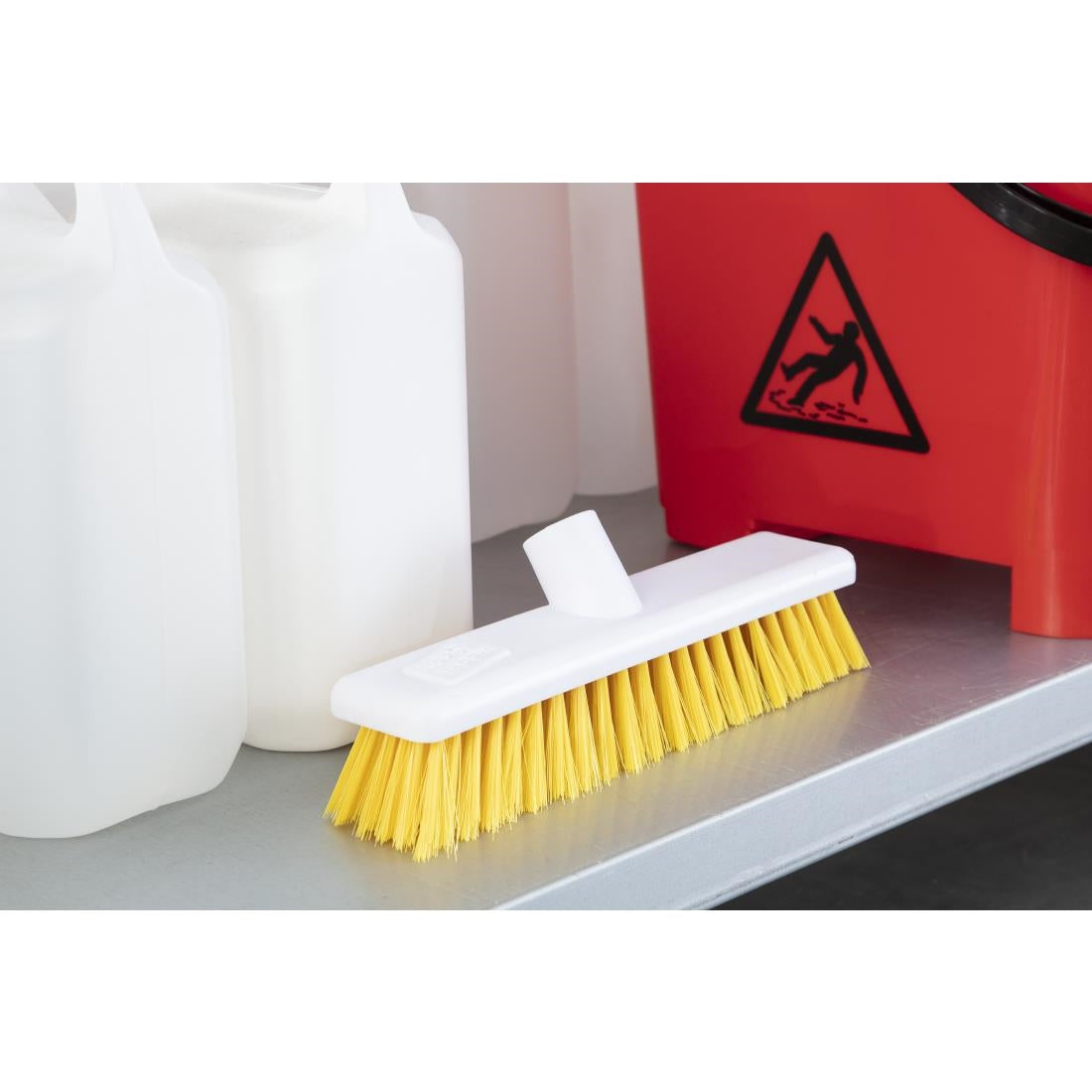 DN831 Jantex Hygiene Broom Soft Bristle Yellow 12in JD Catering Equipment Solutions Ltd