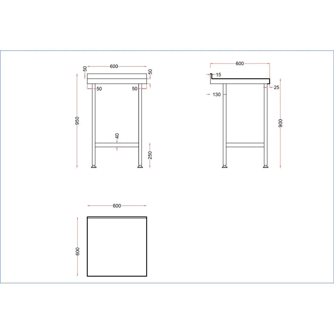 DR020 Holmes Stainless Steel Wall Table with Upstand 600mm - JD Catering Equipment Solutions Ltd