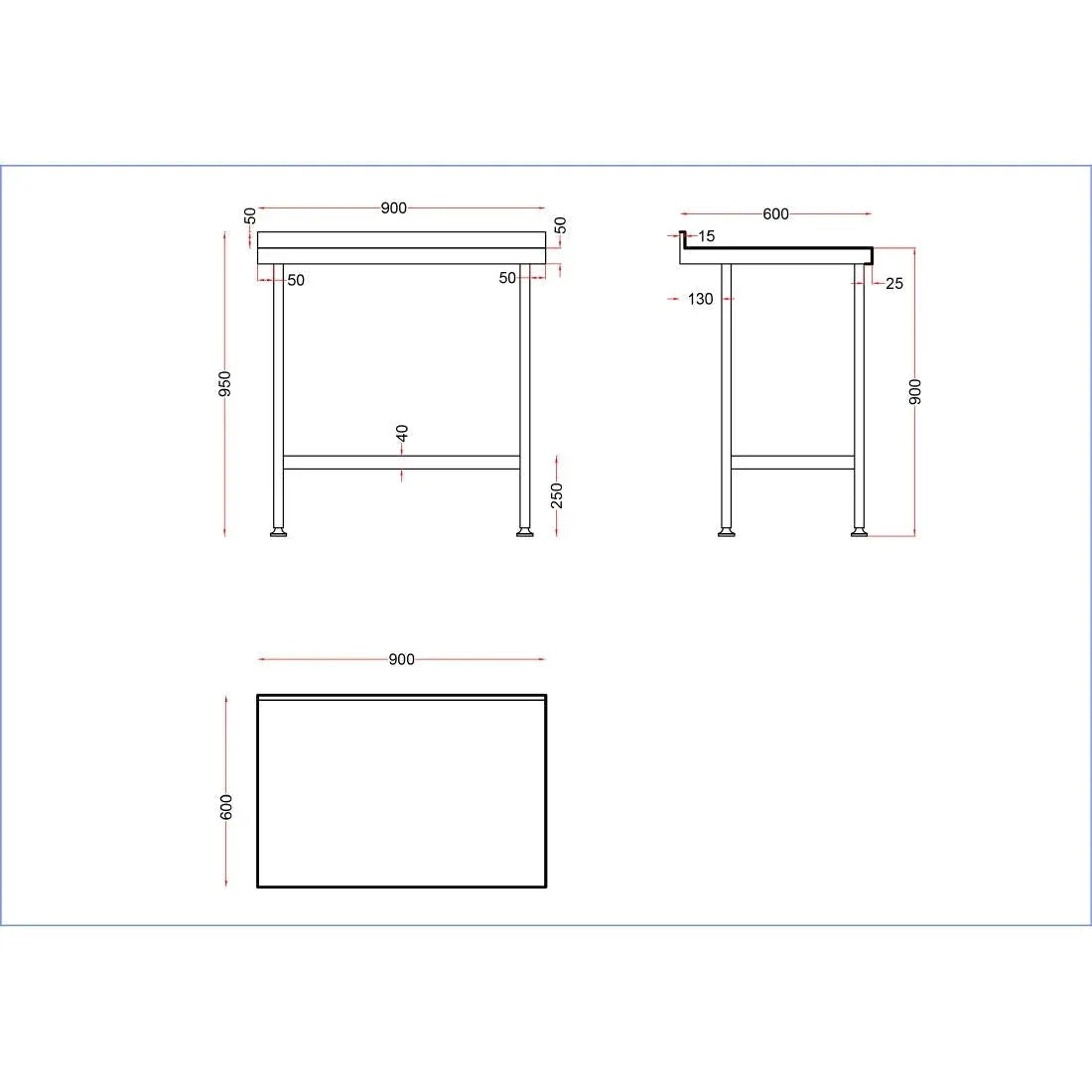 DR021 Holmes Stainless Steel Wall Table with Upstand 900mm - JD Catering Equipment Solutions Ltd