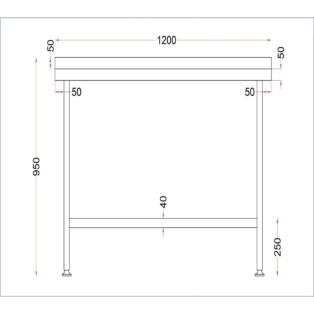 DR022 Holmes Stainless Steel Wall Table with Upstand 1200mm - JD Catering Equipment Solutions Ltd