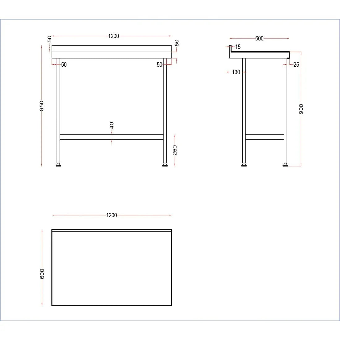 DR022 Holmes Stainless Steel Wall Table with Upstand 1200mm - JD Catering Equipment Solutions Ltd