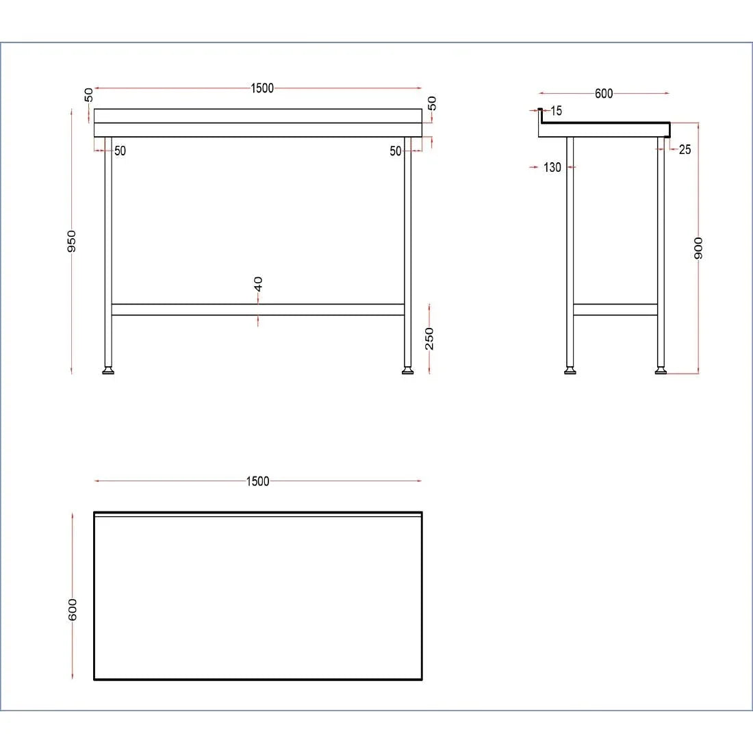 DR023 Holmes Stainless Steel Wall Table with Upstand 1500mm - JD Catering Equipment Solutions Ltd