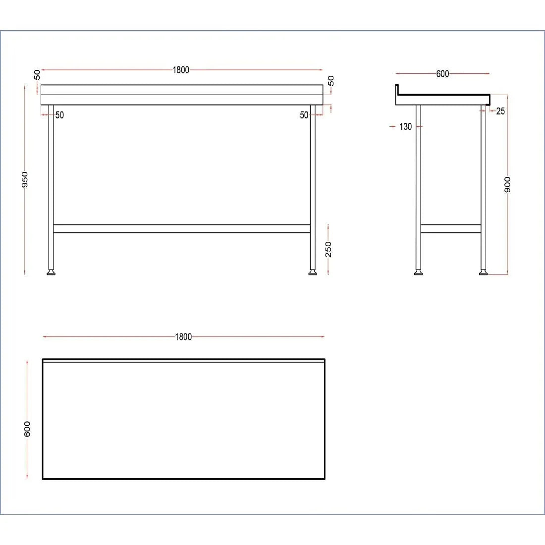 DR024 Holmes Stainless Steel Wall Table with Upstand 1800mm - JD Catering Equipment Solutions Ltd