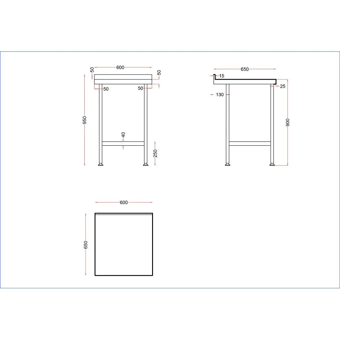 DR027 Holmes Stainless Steel Wall Table with Upstand 600mm - JD Catering Equipment Solutions Ltd