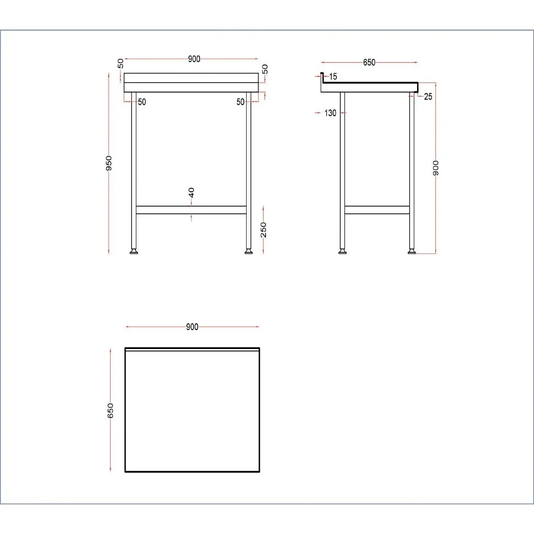 DR028 Holmes Stainless Steel Wall Table with Upstand 900mm - JD Catering Equipment Solutions Ltd