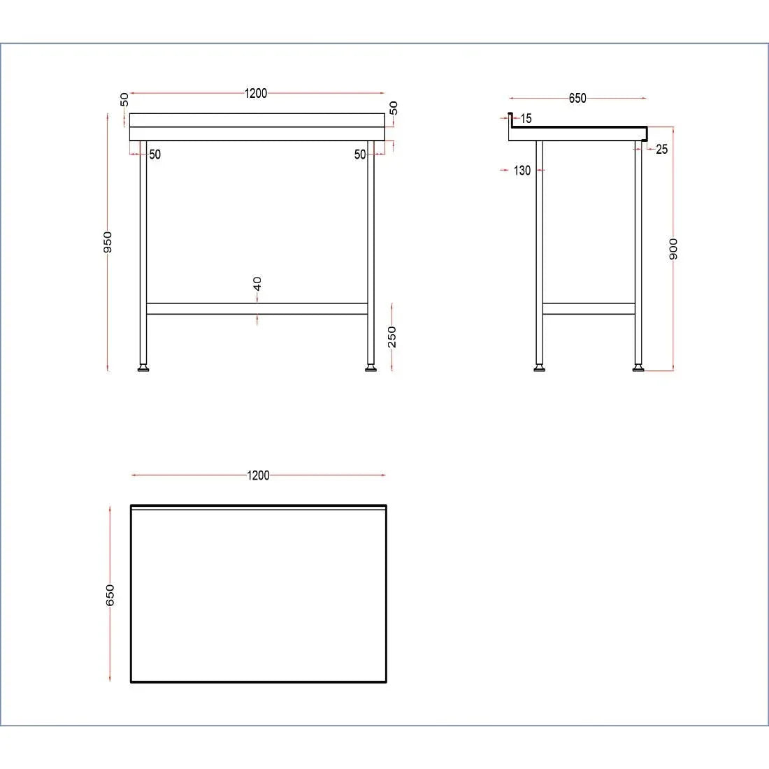 DR029 Holmes Stainless Steel Wall Table with Upstand 1200mm - JD Catering Equipment Solutions Ltd