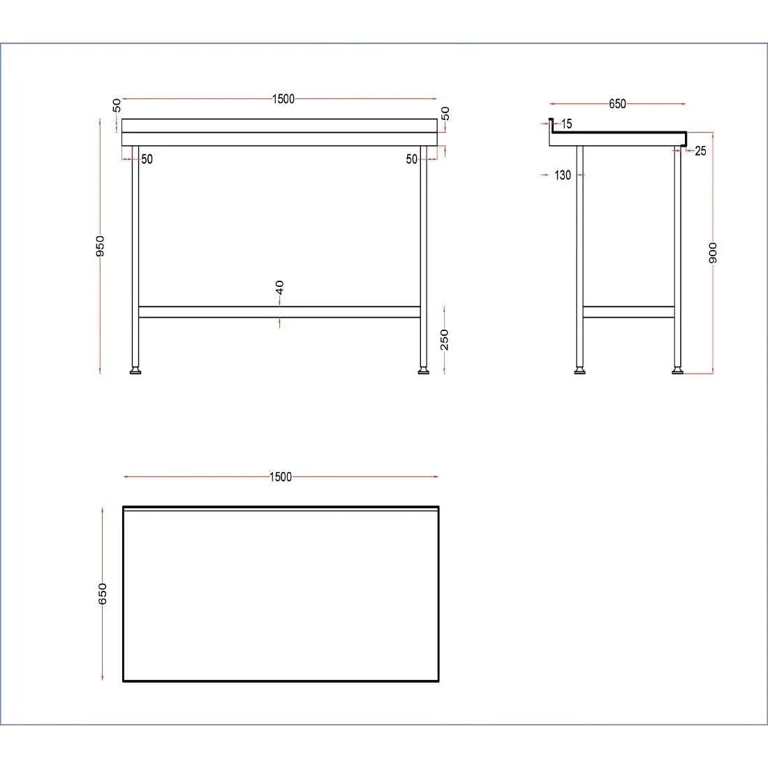 DR030 Holmes Stainless Steel Wall Table with Upstand 1500mm - JD Catering Equipment Solutions Ltd