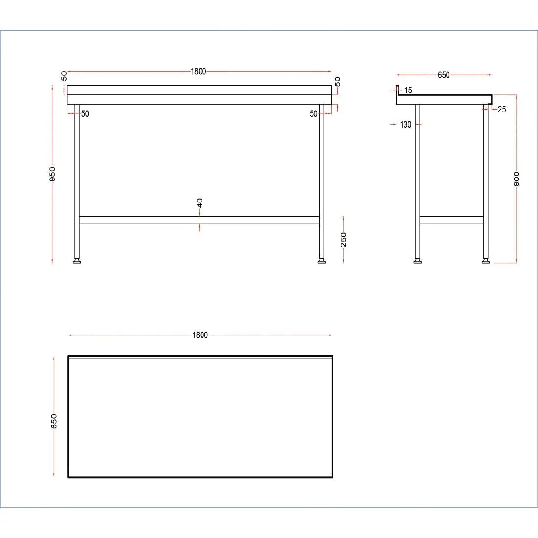 DR031 Holmes Stainless Wall Table with Upstand 1800mm - JD Catering Equipment Solutions Ltd