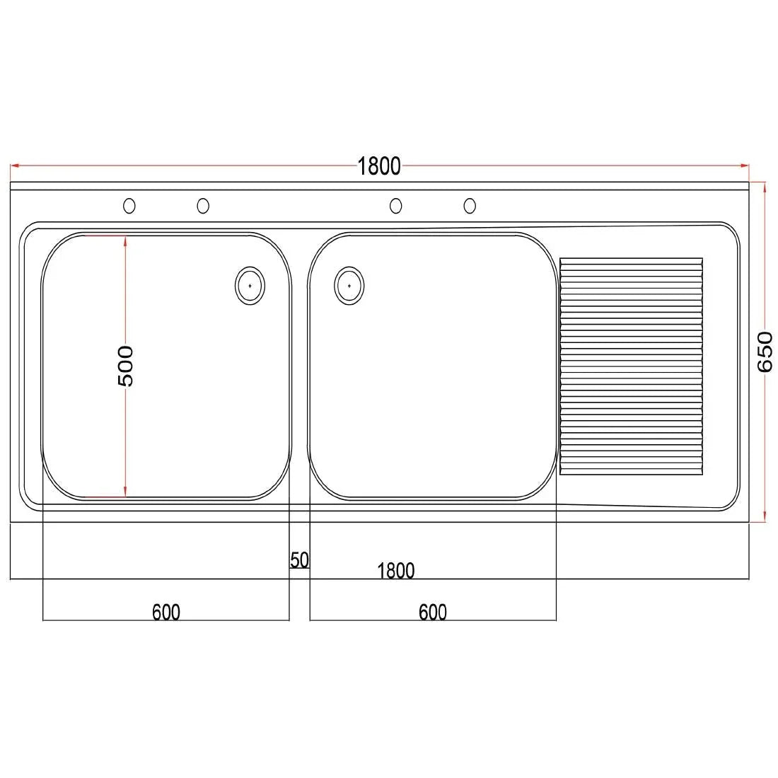 DR394 Vogue Fully Assembled Stainless Steel Sink Right Hand Drainer 1800mm - JD Catering Equipment Solutions Ltd