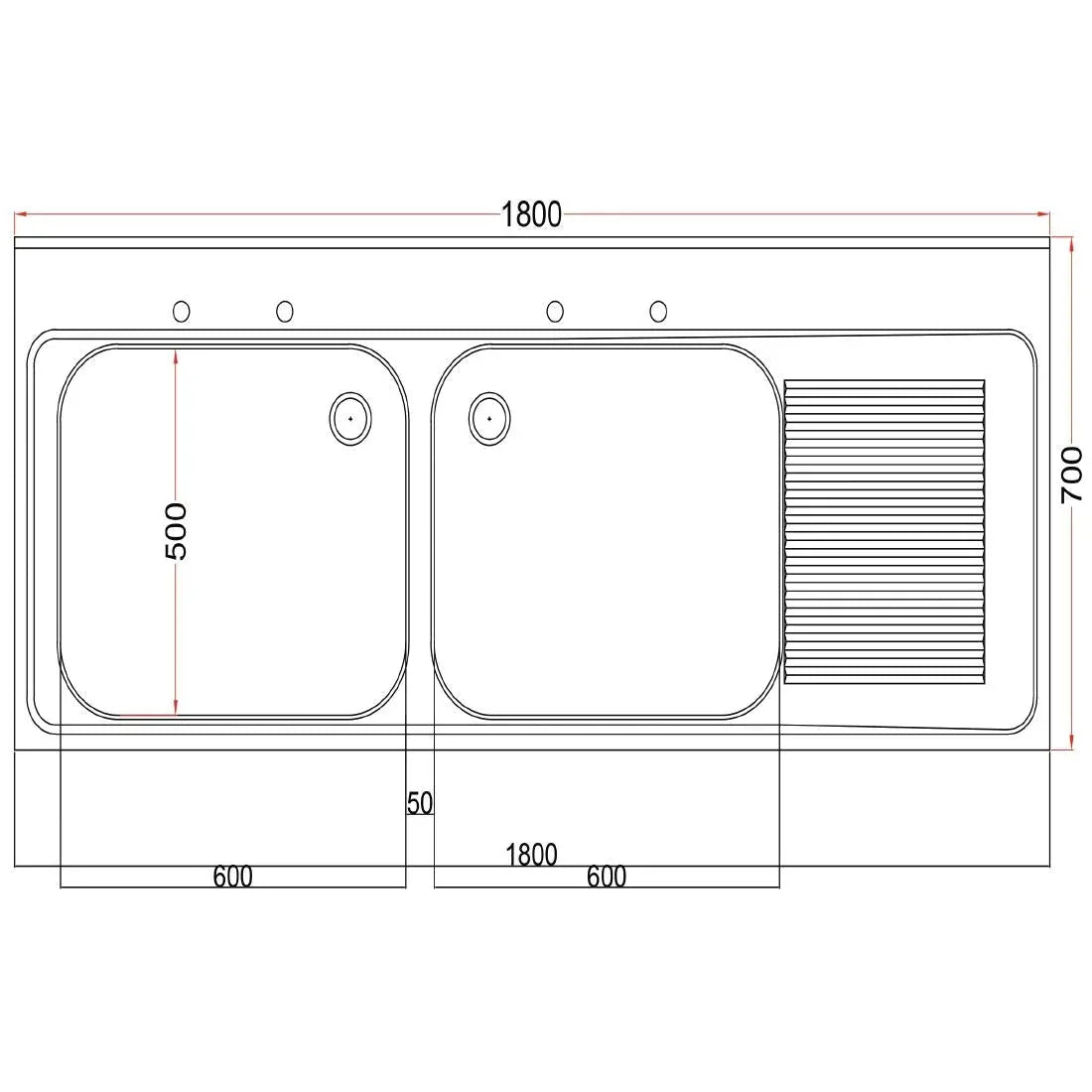 DR396 Vogue Fully Assembled Stainless Steel Sink Right Hand Drainer 1800mm - JD Catering Equipment Solutions Ltd