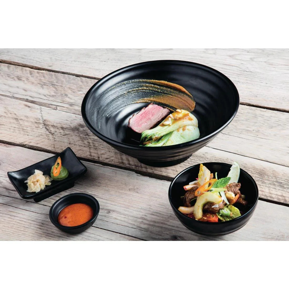 DR514 Kristallon Fusion Melamine Rice Bowls Black 114mm (Pack of 6) - JD Catering Equipment Solutions Ltd