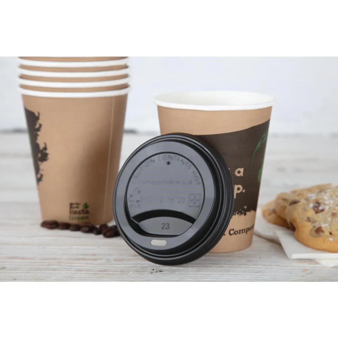 DS055 Fiesta Green Compostable Coffee Cup Lids 340ml / 12oz (Pack of 50) - JD Catering Equipment Solutions Ltd