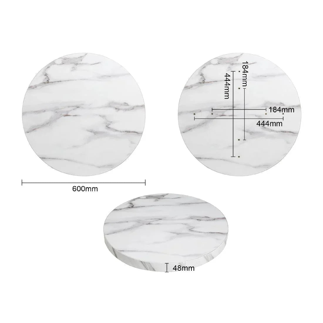 DT445 Bolero Pre-drilled Round Table Top Marble Effect 600mm - JD Catering Equipment Solutions Ltd
