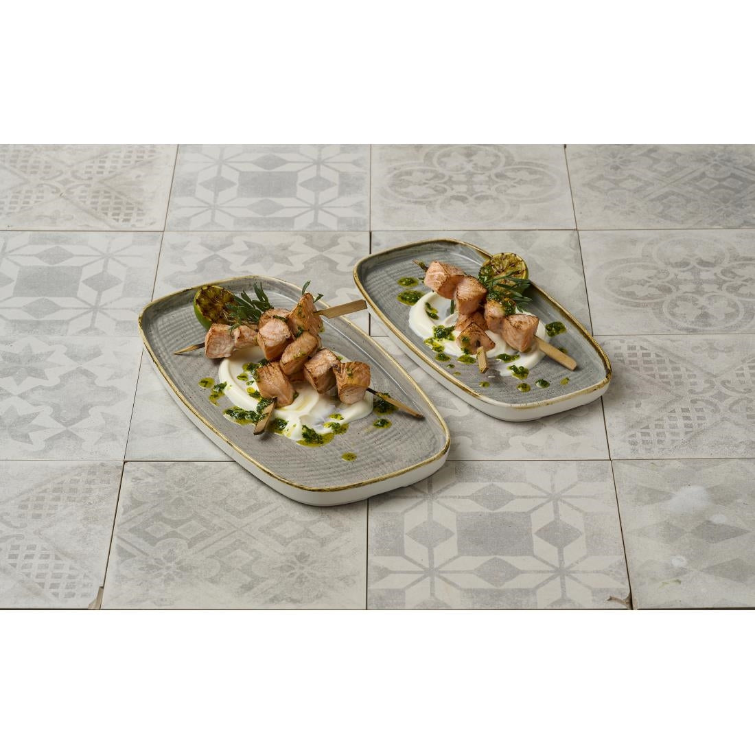 DX023 Churchill Stonecast Peppercorn Grey Chefs Walled Oblong Plates (Pack of 6) JD Catering Equipment Solutions Ltd